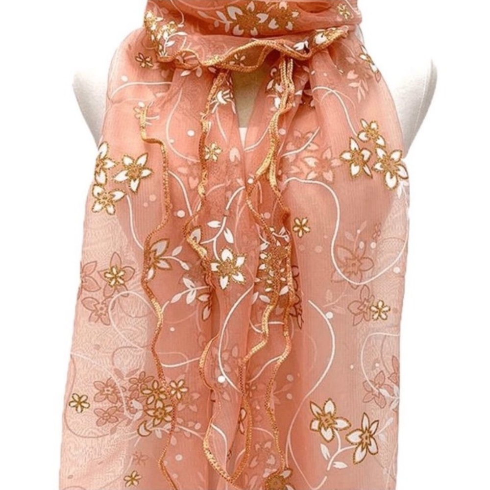 Elegant Floral Peach Scarf - Picture 2 of 2
